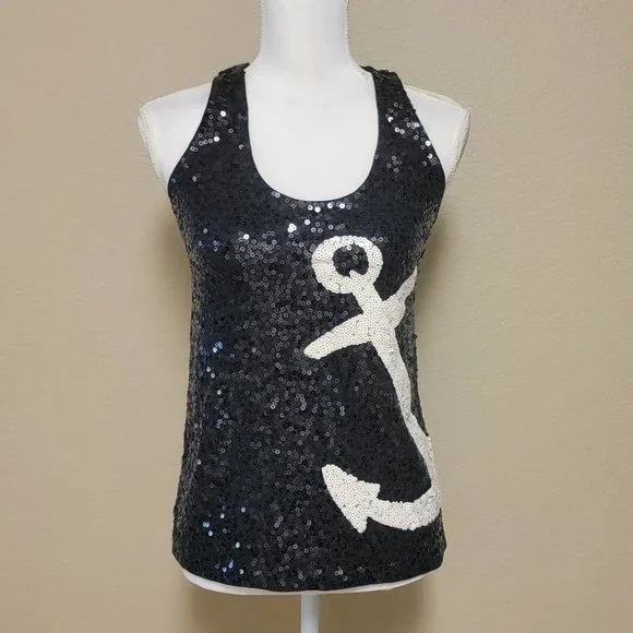 J. Crew Sequin Anchor Nautical Racerback Tank Top - Picture 2 of 14